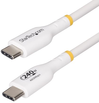 StarTech Cable de Carga USB-C a USB-C 2m - PD 240W - Blanco (USB2EPR2MW) | Certificado USB-IF con chip E-marker, Ideal para MacBook Pro M3 Pro y M3 Max