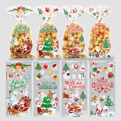 iKesoce 50 PZ Sacchetti Biscotti di Natale Sacchetti Regalo Natale Sacchetti Trasparenti per Caramelle Trasparenti Cellophane Sacchetti per Alimenti, Dolci, Torte