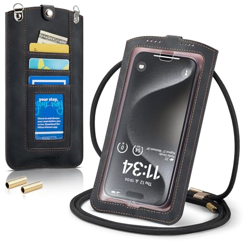 Casecond Handytasche zum Umhängen Universal Handy Tasche Kleine Umhängetasche Damen mit Handykette Touchscreen für iPhone 16 15 14 Pro Max Samsung Z Flip 5 S24 Ultra Xiaomi Redmi Bis zu 7.5 Schwarz