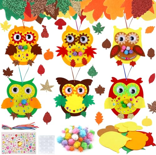 Vaktop Eule Bastelsets für Kinder, 6 Sets Filz Herbst Basteln für Kinder | Owl Kreativsets zum Basteln, Kunsthandwerk Bastelhandwerk mit Glitzersteine Selbstklebend für Jungen Mädchen Kindergeburtstag