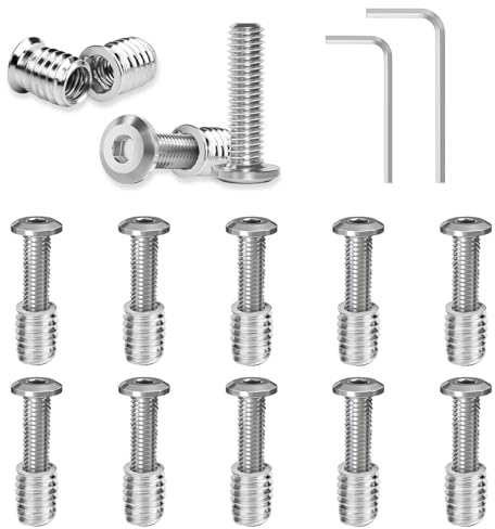 10 Stück M6 x 20 Schrauben, Flachkopfschrauben und Einschraubmutter Sortiment Kit, Gewindeeinsatz Holz, Einschraubgewinde Muttern für Holzmöbel