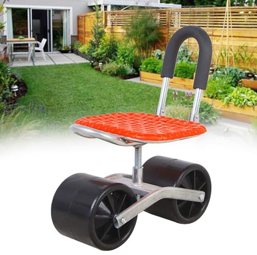 Garden Seat with Wheels, 360° Rotating Rolling Garden Cart with Seat, Outdoor Lawn Yard Rolling Work Seat with Adjustable Height, Gardening Picking Cart
