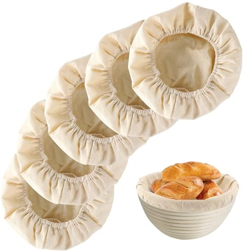 Fatiya 5 Packs Bread Basket Cloth, 9.8 Inch Round Bowl Covers for Bread Proofing, Bread Cover for Rising for Bakeries Home Baking (25 x 8CM)