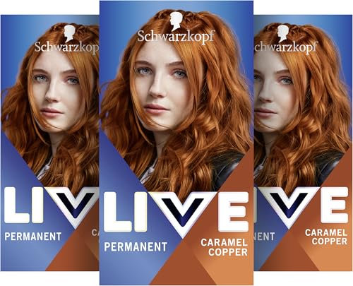 Schwarzkopf LIVE Intense Colour Haarfarbe 077 Caramel Copper (3 x 142,5 ml), dauerhafte Coloration mit farbintensivierendem Serum, permanente Haarfarbe für perfekte Grauhaarabdeckung