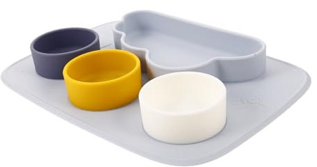 VICASKY Silikonplatte Saugplatten Für Kleinkinder Babyutensilien Mittagessen Tablett Für Kinder -led-entwöhnungsbuch Babylöffel Kindernahrung Enthalten Babyteller Sky-blue Kieselgel