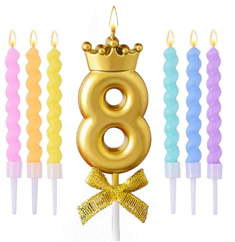 Macaron Buntes Geburtstagskerzen-Set, 3D Goldene Kronenzahlenkerzen, Geburtstagskerzen für Kuchendekoration, Geburtstagsparty, Hochzeitstag