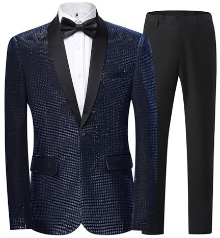 Generisch 2 pezzi tuta da uomo moderna giacca per lavoro, tuta da lavoro, blazer, sportiva, moderna, tuta da uomo, taglia slim fit, per il tempo libero con papillon, Blu4, 6XL