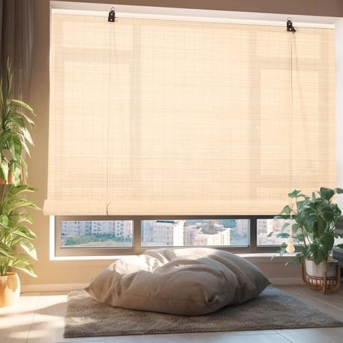 Custom Bamboo Blinds for Windows Shutters Light Filtering Outdoor Roller Blinds Roman Blinds Shades Outdoor Roller Blinds 70% Blackout UV Protection Privacy for Patio Porch Garden Kitchen 50-170cm(Nat