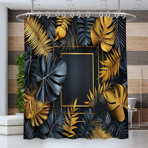 ZISTRCBAO Duschvorhang Anti-Schimmel,180 * 200cm Wasserdicht Antibakteriell Vorhang für Dusche und Badewanne für Kinder,3D Geometrie Gestaltung Entwurf Blätter Pflanzen,inkl 12 Duschvorhangringen