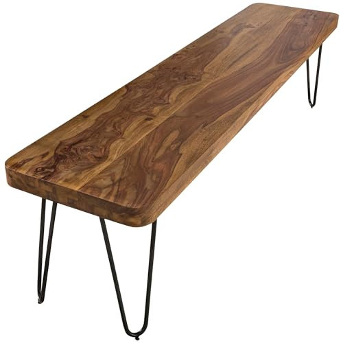 KADIMA DESIGN Esszimmer BAGLI Sitzbank Massiv-Holz Sheesham 180 x 45 x 40 cm Holz-Bank Natur-Produkt Küchenbank im Landhaus-Stil