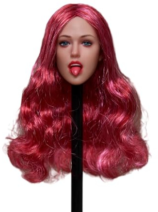 RTYBCDE 1/6 Maßstab weibliche Kopf-Skulptur, rot, europäisches Mädchen, bewegliche Augen, Gesichtsausdruck, geschnitzter Kopf, 3 austauschbare Zungen, für 12-Zoll PH TBL JO