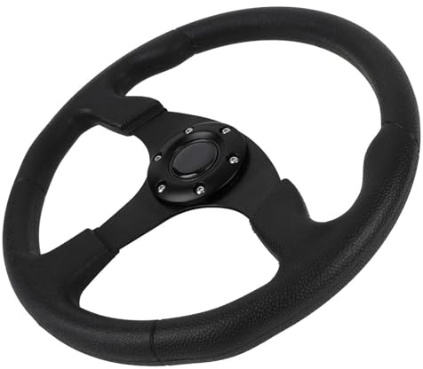 Volante per Auto, Volante per Plu in Pelle Sportiva 14 Pollici con Cornice in Alluminio Universale per il a 6 Fori (BLACK)
