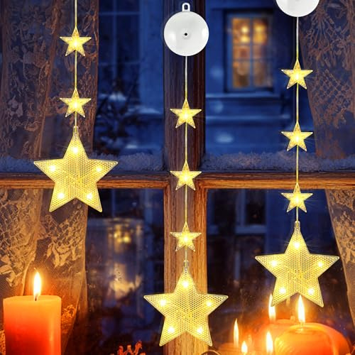 DazSpirit 3 Stück Weihnachtsbeleuchtung Fenster, Fensterbeleuchtung Weihnachten mit Saugnäpfe, 8 Modi & Auto Timer Batteriebetrieben, Weihnachtsdeko Lichterdeko für Fenster, Balkon, Party (Warmweiß) | Fensterbeleuchtung Weihnachten mit Saugnäpfe, Batteriebetrieben, Weihnachtsdeko Lichterdeko für Fenster, Balkon (Warmweiß)