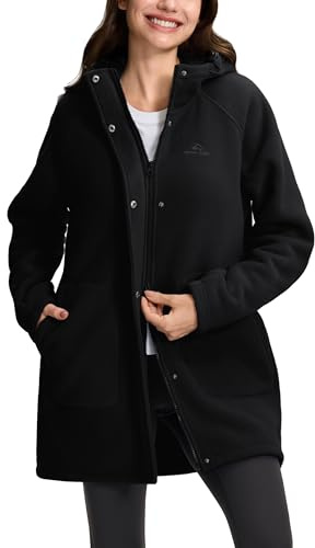 Pioneer Camp Giacca in pile da donna, foderata, spessa, calda, 400 g, con cappuccio, con cappuccio, antistatica, autunno e inverno, Nero , M