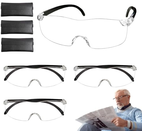 3 Piezas 300% de Aumento Gafas de Lupa para usuarios de Gafas, Gafas de Lupa con Estuche para Gafas, Anti-Luz Azul para Personas Mayores, para Trabajos de Costura, Lectura, Costura
