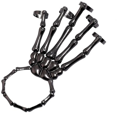 Skeleton Bracelet Ring Hand Chain Skull Metal Skeleton Hand Bracelet with Ring, Gothic Bone Jewellery for Women Men Party Cosplay Gift Boyfriend Girlfriend Partner, Siehe Beschreibung, See description