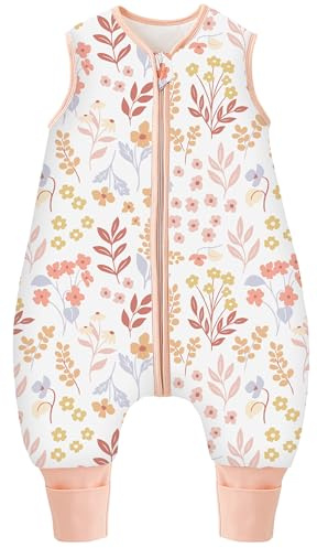 Chilsuessy Baby Schlafsack mit Beinen 2.5 Tog Winter Schlafsack Unisex Ganzjahres Schlafsack mit Füßen Babyschlafsack Schlafsack Kinder, Rosa Garten, 90cm/Baby Höhe 95-105cm