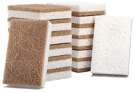 Kopinma 16Pcs Natur Putzschwamm Sponge, Bio Kokosnuss Küchenschwamm Spülschwämme, Biologisch Abbaubare Reinigungsschwamm, Schmutzradierer Topfschwamm Topfreiniger für Geschirr, Küche, Bad