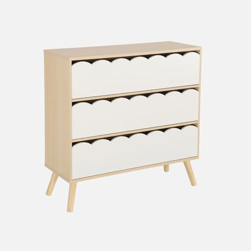 sweeek - Commode Enfant décor Bois Blanc 3 tiroirs. Pieds Bois de pin - 80 x 30 x 79 cm - Azur