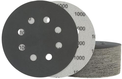 50 PCS 125mm Sanding Discs 1000 Grit Wet and Dry Sandpaper 8-Hole Hook and Loop Sandpaper Round Orbital Random Sander Discs for Polishing Wood, Metal, Wall and Car