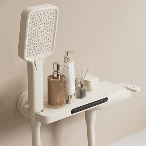 WPHH Wandmontage Wasserfall Badewannenarmatur, 2-Funktions-Wannenarmatur, Messing Duscharmatur Mit 3 Modi Handbrause, Einhebel Warm- Und Kalt Badewanne Armatur Mischbatterie,Milky White