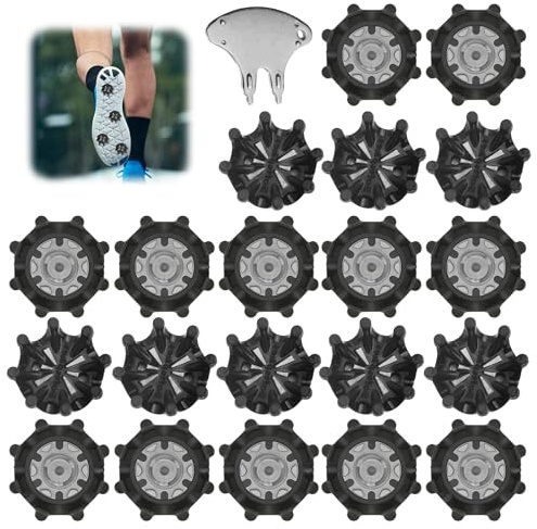 BeuInovia Technology Golf Shoe Spikes Set with Wrench,20 Pcs Rubber & Metal Hybrid Golf Spikes Replacement Cleats for Maximum Traction & Anti-Slip Comfort on Wet Grass Courses