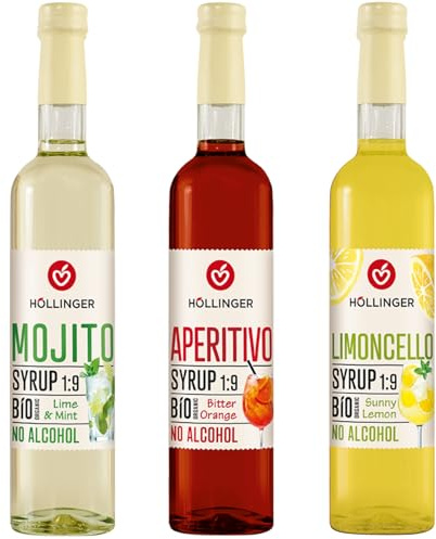 Höllinger Bio Cocktailsirup Set Mojito Aperitivo Limoncello 3 x 0,5 L