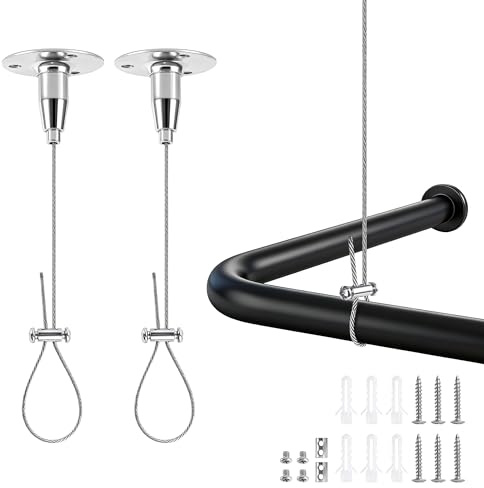 Ceiling Support for Closet Rod, Stainless Steel Ceiling Support Bracket, Adjustable 60″ Heavy Duty Wardrobe Pipe Bracket Rod Holder for Curved L-shaped & Straight Clothes Rail Closet Assembly (2 Pack)