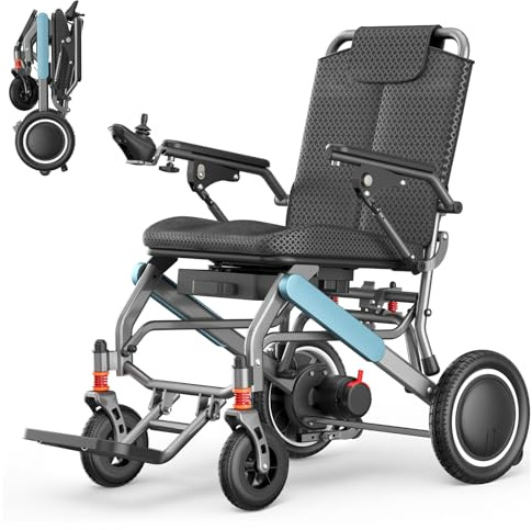 Elektrischer Rollstuhl nur 15,8 kg leicht & klappbar | 20 km Reichweite | Geländetauglich | 125 kg Tragkraft | LED-Leuchte Elektromagnetische Bremse | Ideal für Reise & Alltag