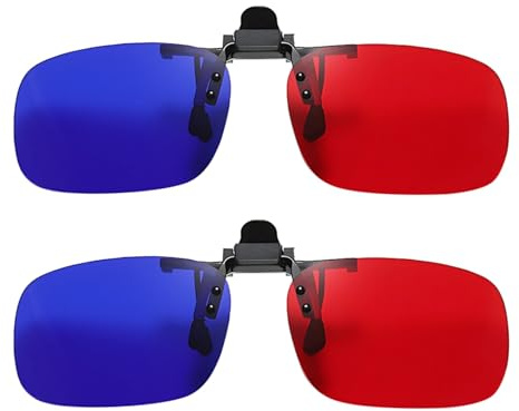 wkao Red-Blue 3D Glasses, Clip-On 2 Pcs, Anaglyph for Tv Movies, Black Frame, Lens Red Blue, Tr Frame, 2.4 X 5.2 X 1.6 in（6 X 13.2 X 4.1 Cm）