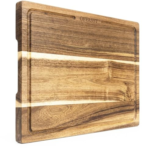 OFFASST Holz Schneidebrett 40x30cm – Holzbrett Küche aus massivem Akazienholz für Fleisch & Gemüse, Cutting Board