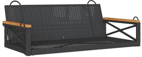 HFXHIJXQ Schaukelbank Schwarz 109x62x40 cm aus wetterfestem PE-Rattan und Akazienholz 2-Sitzer Gartenliege mit robuster Stahlstruktur UV-beständige Hängeliege for Garten Balkon und Terrasse