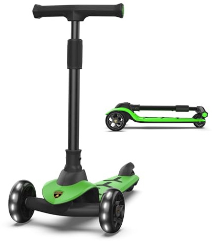 Lamborghini Barnskoter från 3 år till 50 kg – sparkcykel med 2 styrlägen, lätt aluminiumram, PU-lampa, bakbroms, vikbar och justerbar höjd för pojkar och flickor