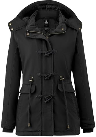 Wantdo Abrigo de Invierno Cálido Chaqueta Prueba de Viento Parka Mujer | Corta el Viento,Capucha Desmontable,Abrigada,Diseño 3D con Múltiples Bolsillos,Corte Ajustado,Cintura Ajustable,Largo Medio