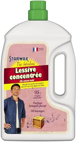 STARWAX THE FABULOUS - Lessive Concentrée - Savon Noir, Cristaux de Soude - Décolle les Taches Incrustées - Dès 30°C - Parfum Frais - 96% d'Origine Naturelle - 50 Lavages -Fabrication Française -1,5L