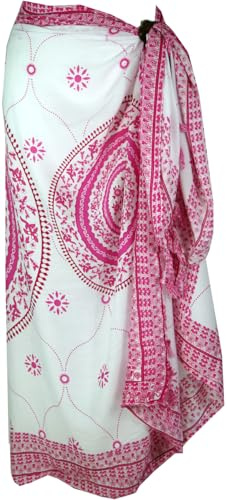 GURU SHOP Bali Sarong, Wickelrock, Sarongkleid Mandala, handgefertigt, pink | 100% Viskose, beidseitig verwendbar, vielseitig als Kleid, Rock oder Dekoration, aus Indonesien.