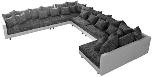 DELIFE Couch Clovis XXL Weiss Schwarz Ottomane Links Wohnlandschaft