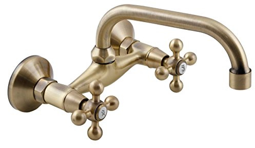 Kuchinox Küchenarmatur, Retro-Badarmatur, goldfarbener Vintage-Stil, Messing, Armatur im englischen Stil, Wandarmatur