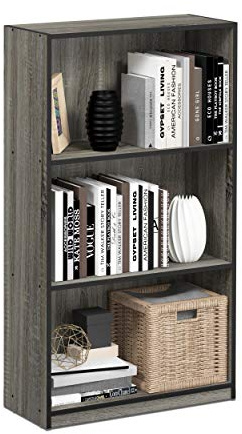 Furinno BASIC Book Shelf, 3-Tier Modern Bookshelf, Bookcase with Open Shelves, 9.3 x 21.8 x 39.5, for Living Room, Bedroom, Home Office, French Oak/Black