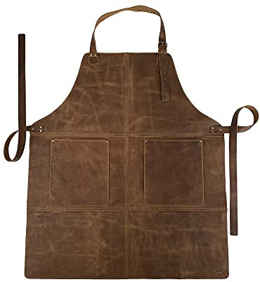 Hide & Drink, Durable Leather Apron, Utility Tool Pockets Adjustable, Butcher Carpenter Blacksmith Heavy Duty Wear, Handmade, Bourbon Brown, One Size