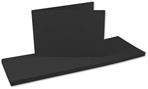 100x Falt-Karten DIN A6 Langdoppel-Karten - Schwarz -10,5 x 14,8 cm - blanko quer-doppelte Faltkarten - FarbenFroh by Gustav Neuser®