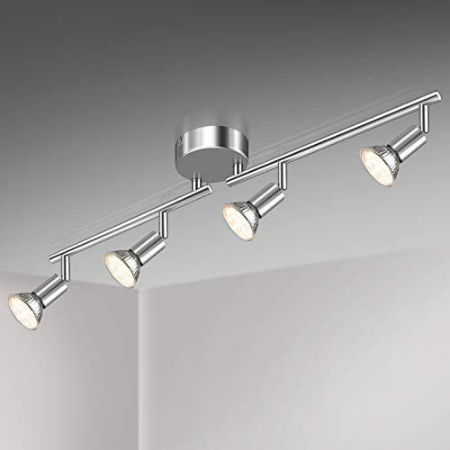 Unicozin LED Deckenleuchte, 4 Flammig Deckenstrahler Schwenkbar Chrom, Inkl. 4 x 4W GU10 LED Lampen, 400LM, Warmweiß, Deckenlampe Spot für Küche, Wohnzimmer, Schlafzimmer