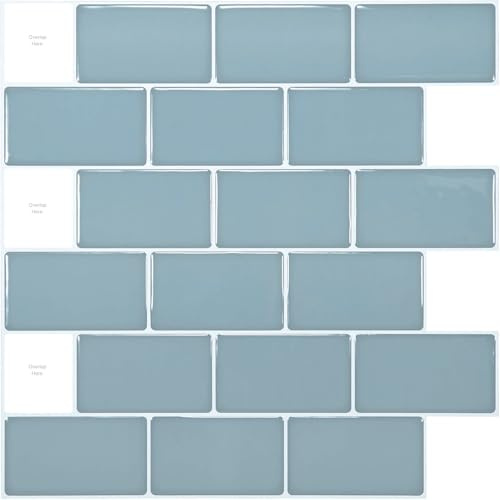 Art3d Fliesenaufkleber Hellblau Backsplash 10 Stück 30x30cm | Schälen und Kleben Fliesen für Bad Küche