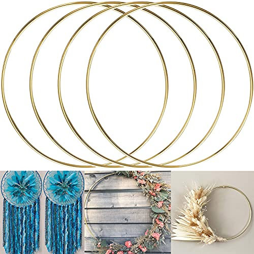 ALEMIN Anelli in Metallo Dorati 4 Pezzi 30 cm, Cerchi Metallici per Hobbistica, Acchiappasogni, Decorazioni in macramè e Ghirlande