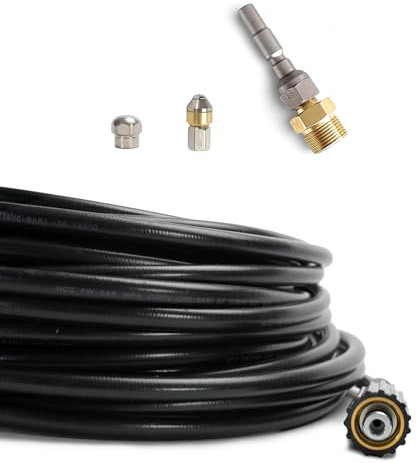 Lot de 4 tuyaux de nettoyage pour canalisations Kränzle - Compatible avec les raccords enfichables Family pistolets Light Line et standard - Avec buse rotative et rigide de 3 à 100 mètres (12 mètres).