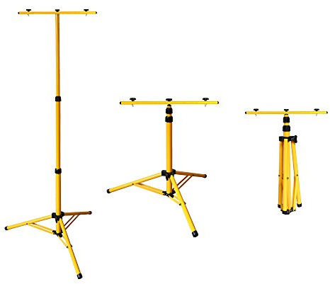 Jiubiaz Stativ für Baustrahler, Teleskop Stativ Strahler Stahl Stativ Trägerteil für 1or 2 Strahler, Baustrahler Arbeitsleucht Höhenverstellbar bis 1,60 Meter (Doppelhalterung)