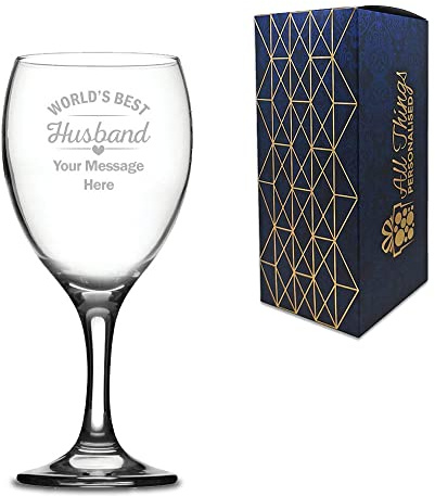 Personalised Engraved Wine Glass with World's Best Husband Design, Gift Boxed, Personalise with Any Message for Valentines, Anniversaries