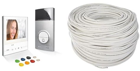Kit d'interphone de Porte BTICINO 363911 avec Classe vidéo 300 x13e et Ligne 3000 Badge, Blanc & 336904 SCS Cordon 2 Broches, 200m