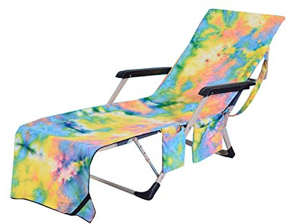 LIKEUDO Portable Pool Beach Sun Lounger Cover Pockets Microfiber Towel Travel Lounge Chair Cover Towels Sunbed Pockets Microfiber Towel Quick Dry Covers (yellow)