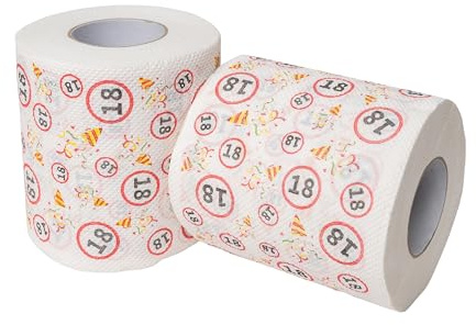 Happy Birthday Klopapier, für den 18. Geburtstag, 2 Rollen, Party Dekoration und Geschenk Verpackung, lustiges Motto Klo Papier, Fun Toilet Paper, Geschenkartikel Klorolle, Geburtstags-Dekoration WC